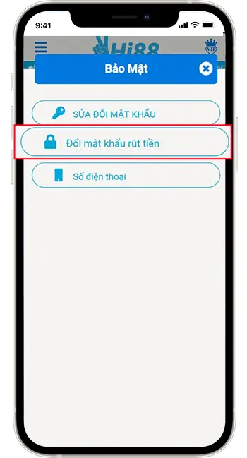 Bước 3: Chọn Đổi mật khẩu đăng nhập/ mật khẩu rút tiền.